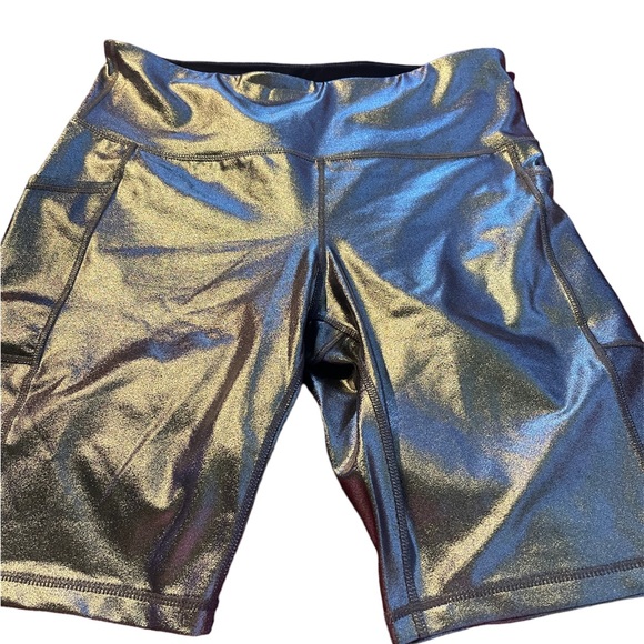Ideology Pants - Ideology Womens metallic bike shorts pockets liquid silver size Large NWT $15